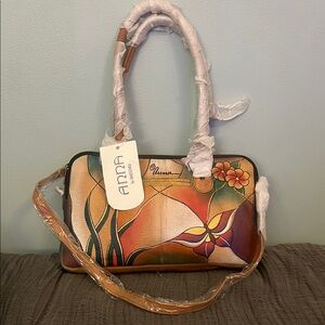 Anuschka Vibrant Floral/Butterfly Shoulder Bag - Orange and Yellow